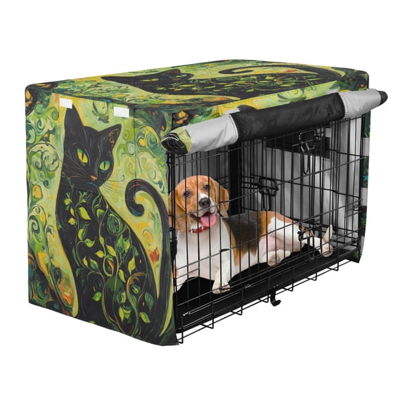 Qxltty Black Cat with Vines Crate Cover Durable Oxford Cloth Pet Kennel Sunshade Universal Fit for 53in Wire Cage