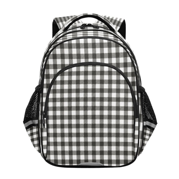 Qxltty Black Checkered Backpack Lightweight Multi Pocket Daypack Reflective Bookbag with Adjustable Straps