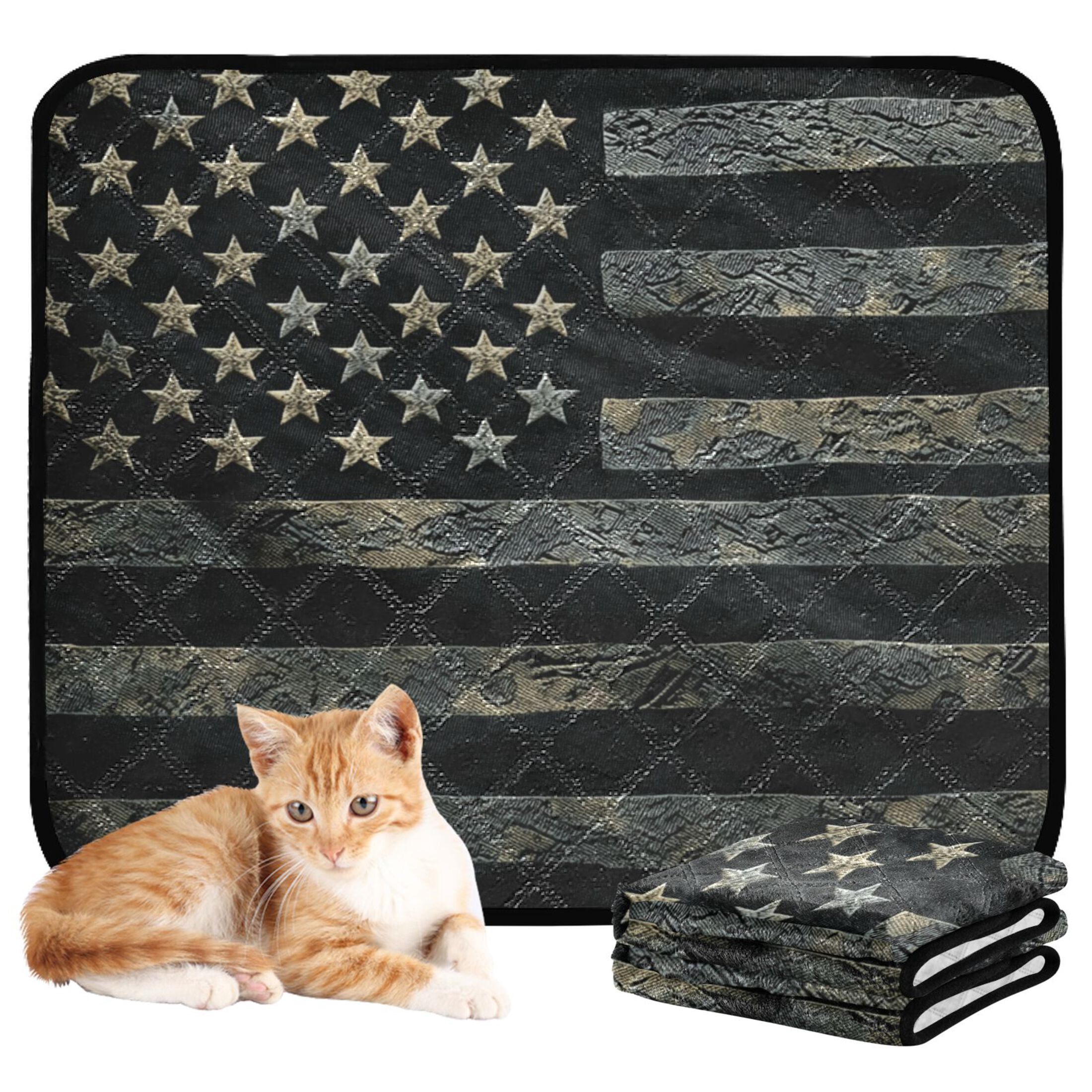 Qxltty Black Design American Flag Cat litter Pads Pet Set of 3 Diaper Mats Center Anti-leakage Layer Absorbent Soft and Comfortable
