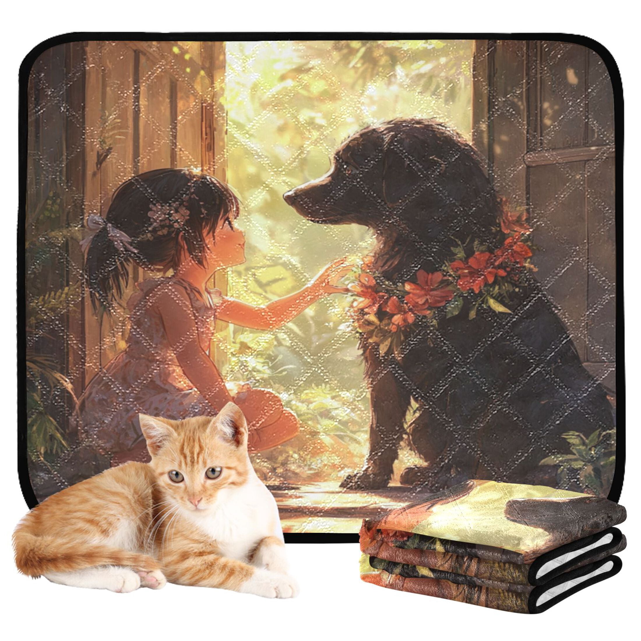 Qxltty Black Dog with Lass Cat litter Pads Pet Set of 3 Diaper Mats Center Anti-leakage Layer Absorbent Soft and Comfortable