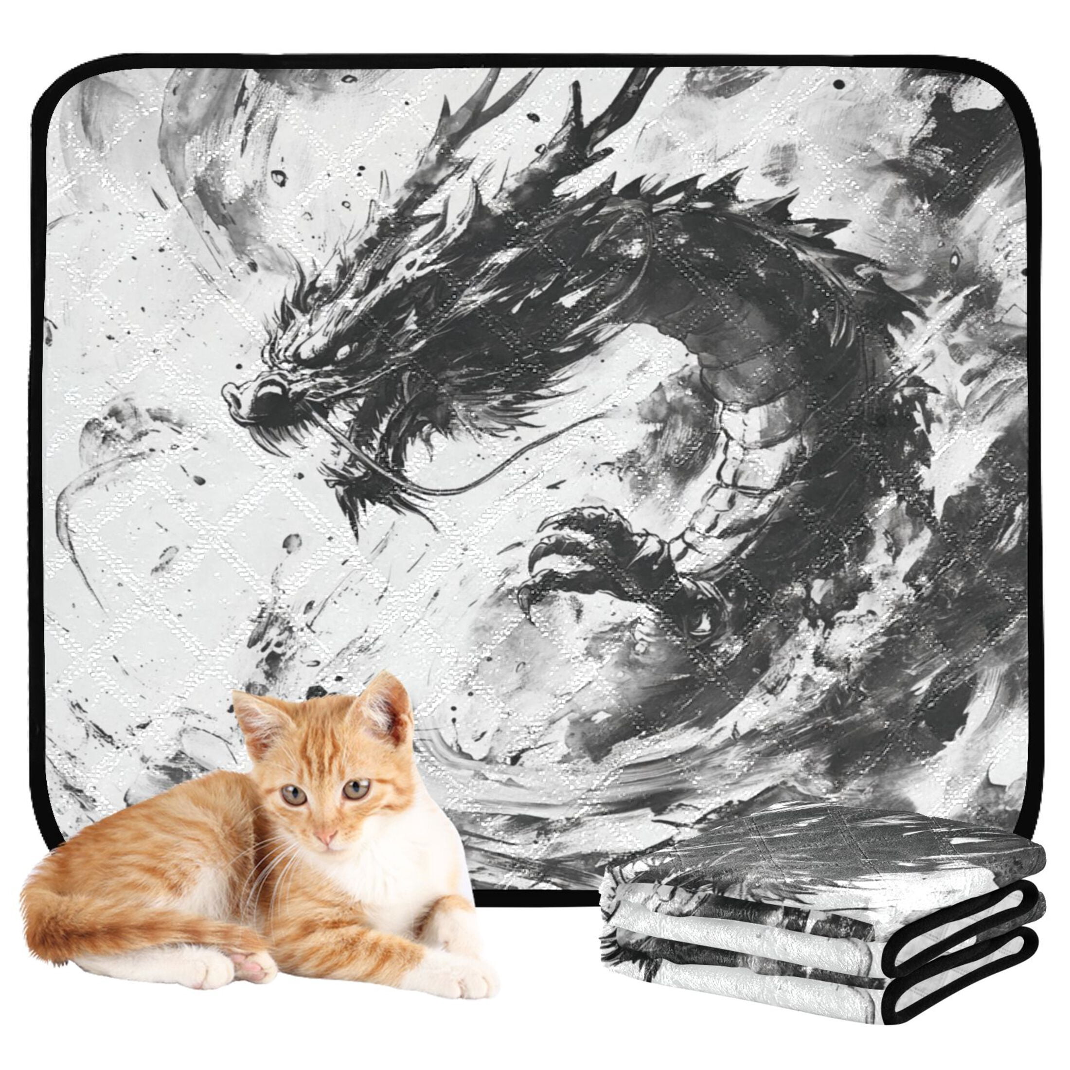 Qxltty Black Dragon Cat litter Pads Pet Set of 3 Diaper Mats Center Anti-leakage Layer Absorbent Soft and Comfortable