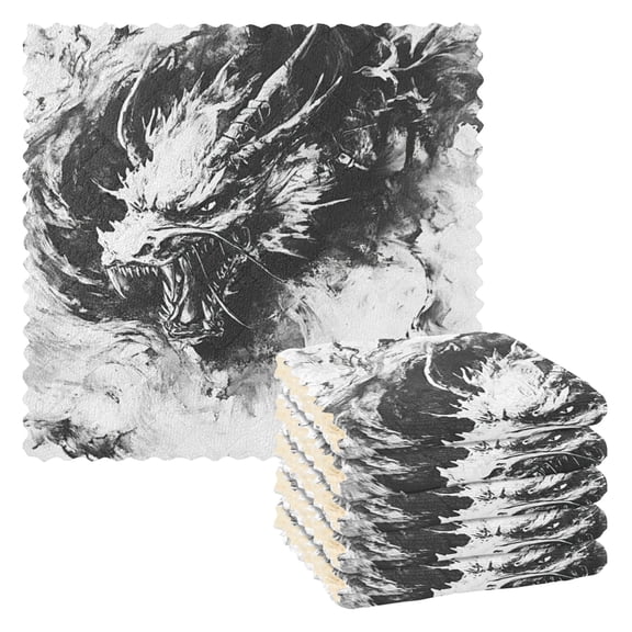 Qxltty Black Dragons Kitchen Towels Set of 6 Ultra Soft Absorbent Quick Drying Dish Cloths 11 x 11in