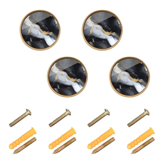 Qxltty Black Gilt Marble Cabinet Knobs Kitchen Drawer Knobs Round Door Pulls Dressing Table Wardrobe Closet Knob Handles Decorative Set of 4