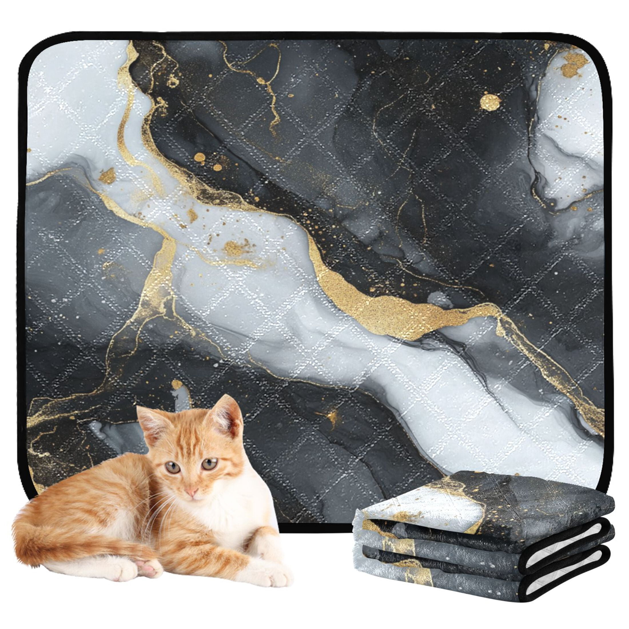 Qxltty Black Gilt Marble Cat litter Pads Pet Set of 3 Diaper Mats Center Anti-leakage Layer Absorbent Soft and Comfortable