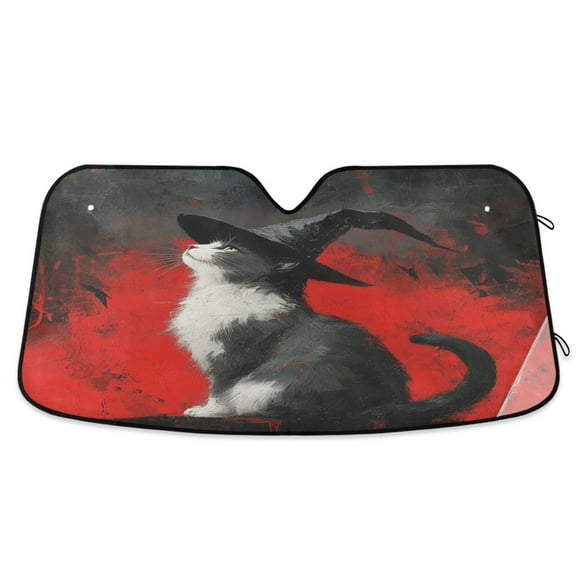 Qxltty Black Hat Cow Cat Car Windshield Sunshades Foldable UV Rays Sun Visor Protector Keep Your Vehicle Cool 53×23.5in