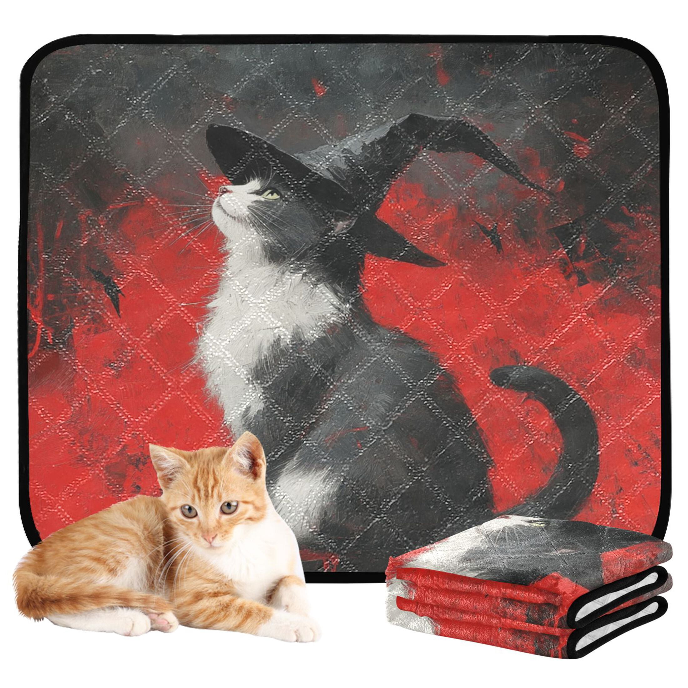 Qxltty Black Hat Cow Cat Cat litter Pads Pet Set of 3 Diaper Mats Center Anti-leakage Layer Absorbent Soft and Comfortable