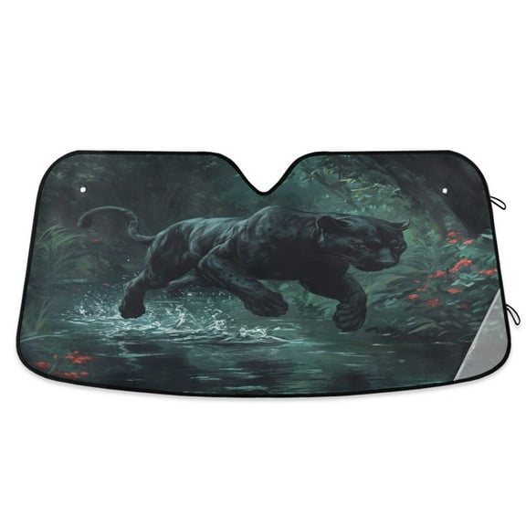 Qxltty Black Panther Leaping over Water Car Windshield Sunshades Foldable UV Rays Sun Visor Protector Keep Your Vehicle Cool 53×23.5in