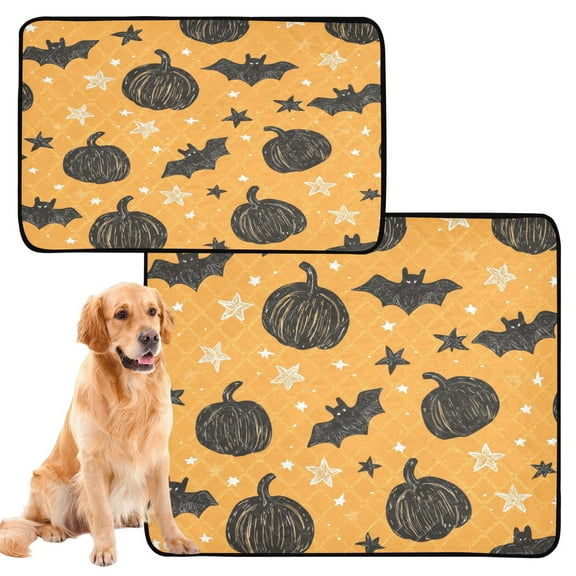 Qxltty Black Pumpkins and Bats on An Orange Background Cat litter Pads Pet Set of 2 Diaper Mats Center Anti-leakage Layer Absorbent Soft and Comfortable