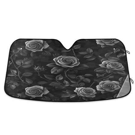 Qxltty Black Rose Car Windshield Sunshades Foldable UV Rays Sun Visor Protector Keep Your Vehicle Cool 53×23.5in