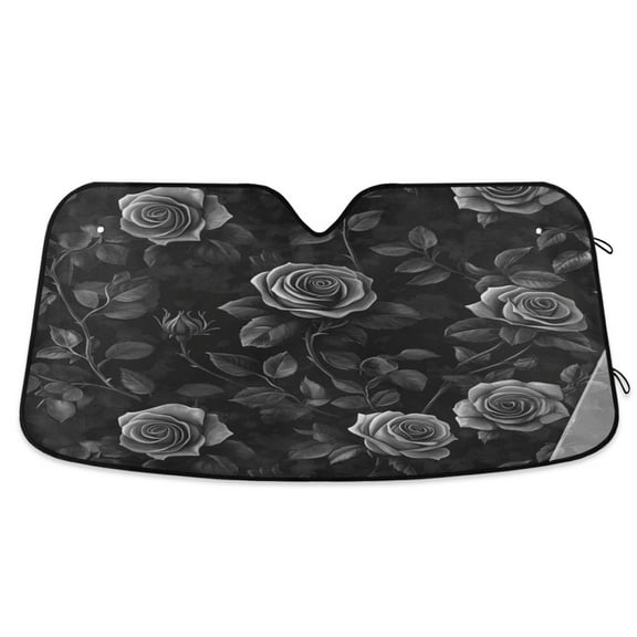 Qxltty Black Rose Car Windshield Sunshades Foldable UV Rays Sun Visor Protector Keep Your Vehicle Cool 53×23.5in