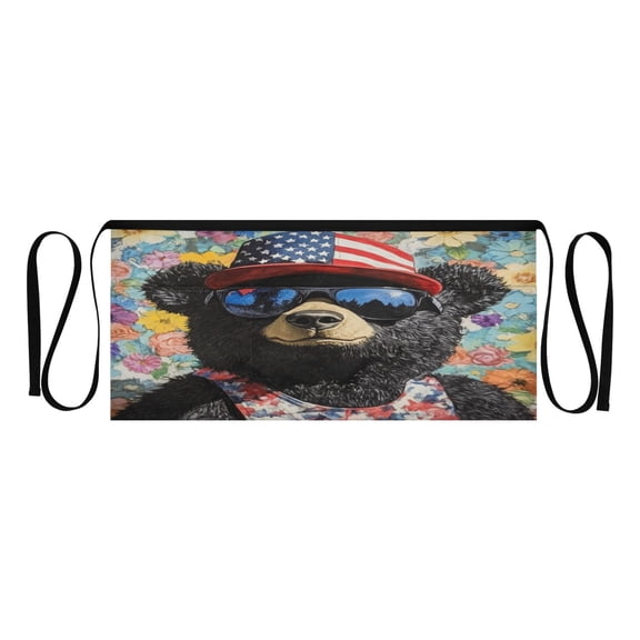 Qxltty Black Teddy Bear Kitchen Cooking Apron for Women Men with Pockets Waiter Short Aprons