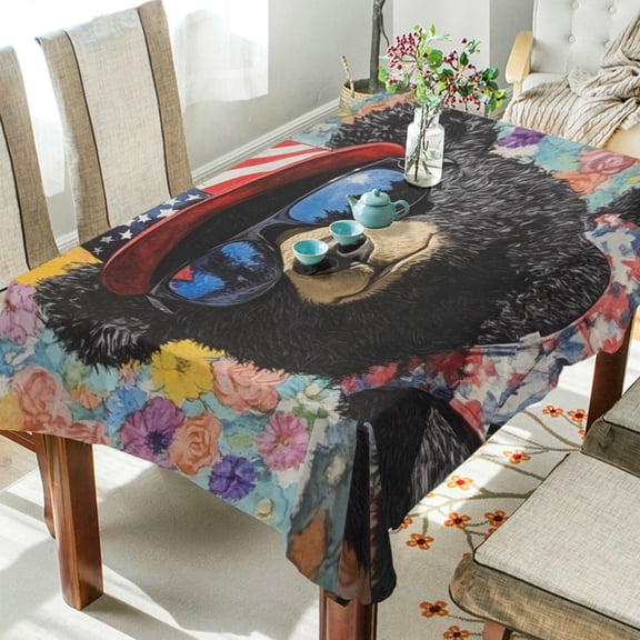 Qxltty Black Teddy Bear Square Tablecloth 54×54in Thick Wrinkle Resistant Heat Proof Durable Table Cover for Dining Table