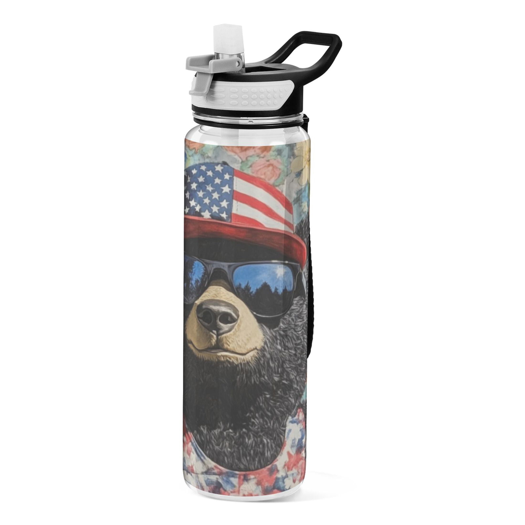 Qxltty Black Teddy Bear Water Bottle 32 oz with Straw BPA Free Reusable ...