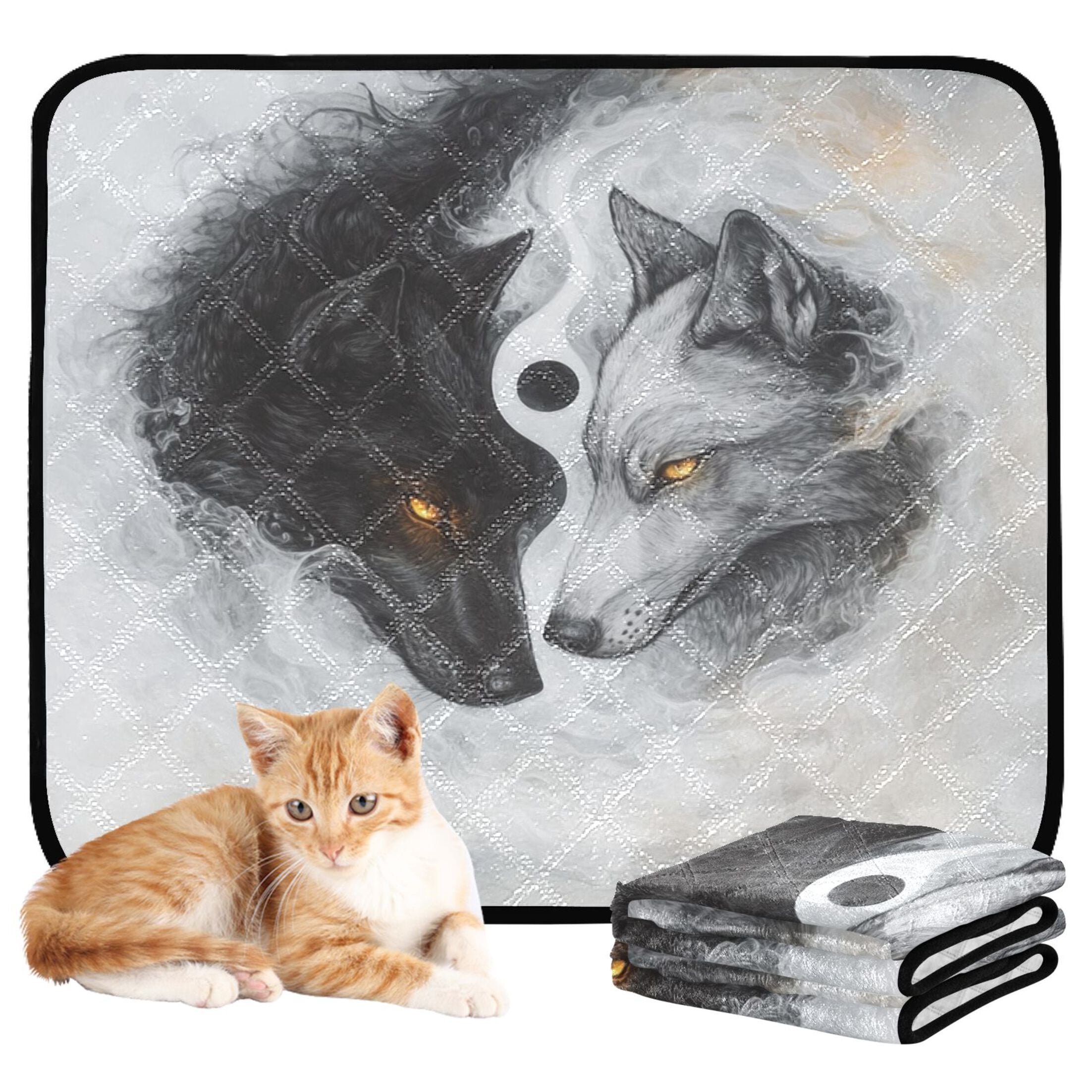 Qxltty Black White Wolf Pattern Cat litter Pads Pet Set of 3 Diaper Mats Center Anti-leakage Layer Absorbent Soft and Comfortable