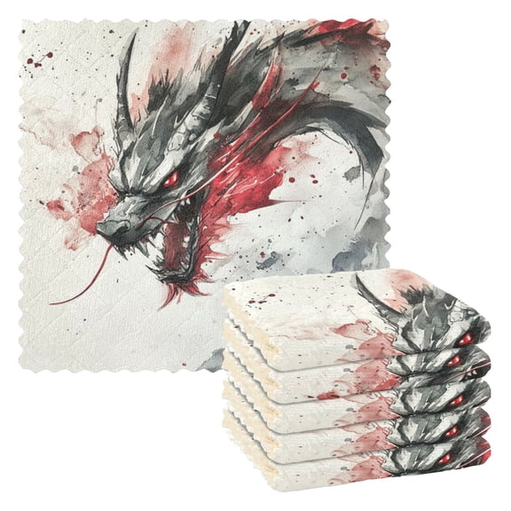 Qxltty Black and Red Dragon Kitchen Towels Set of 6 Ultra Soft Absorbent Quick Drying Dish Cloths 11 x 11in