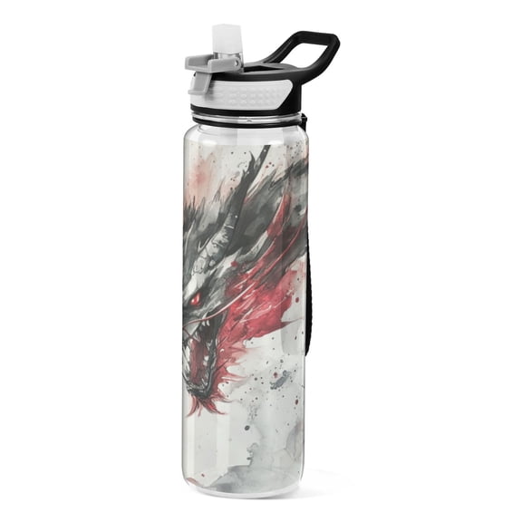 Qxltty Black and Red Dragon Water Bottle 32 oz with Straw BPA Free Reusable Fitness Sport Bottle Perfect for Travel School Outdoors and Gym