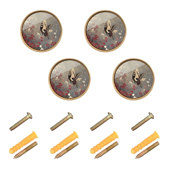 Qxltty Black and White Butterfly Cabinet Knobs Kitchen Drawer Knobs Round Door Pulls Dressing Table Wardrobe Closet Knob Handles Decorative Set of 4