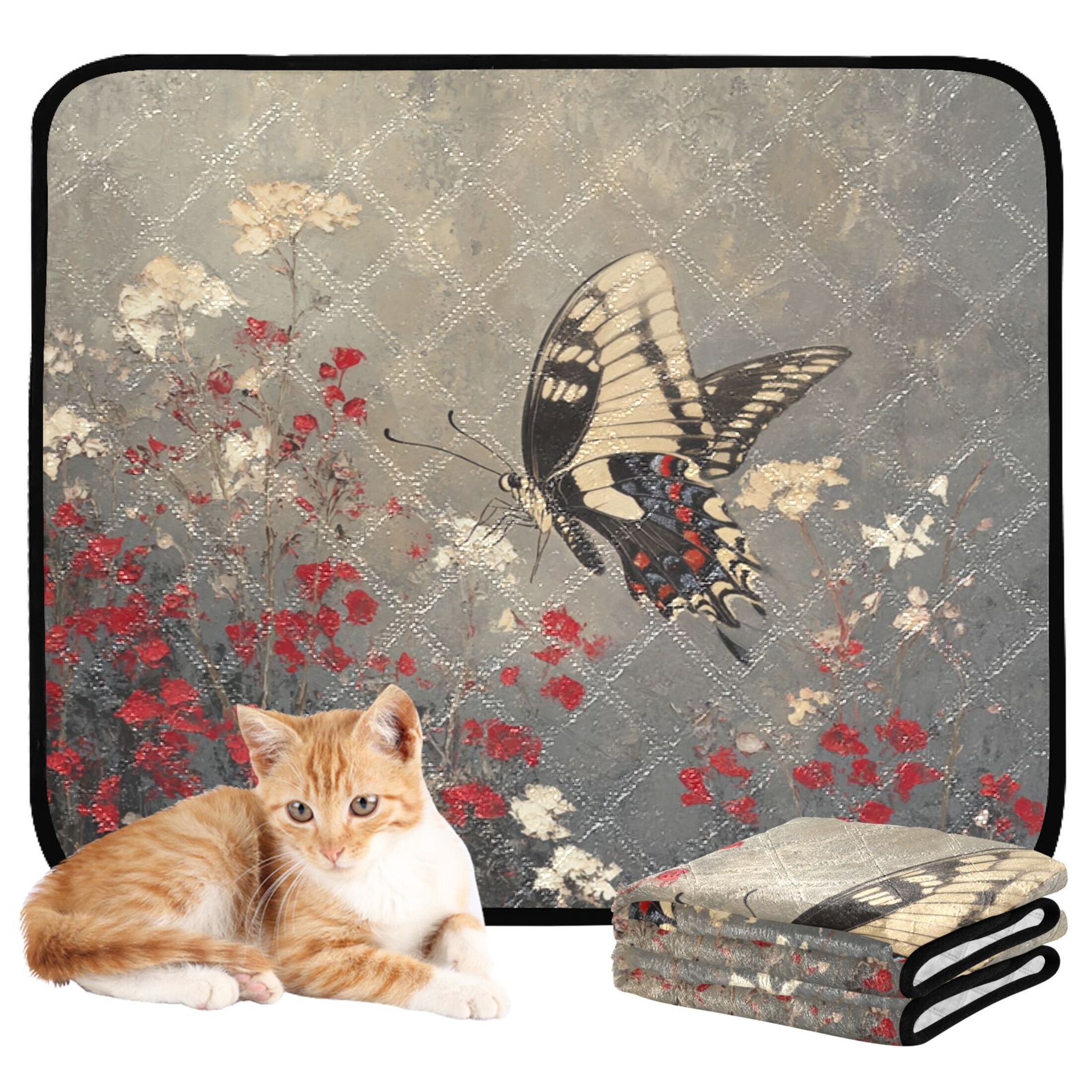 Qxltty Black and White Butterfly Cat litter Pads Pet Set of 3 Diaper Mats Center Anti-leakage Layer Absorbent Soft and Comfortable