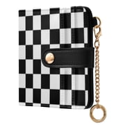 Qxltty Black and White Checkered Ladies Wallet Rfid Slim Thin Compact Credit Card Women Wallet Zipper Coin Pocket and ID Window for Female Gifts