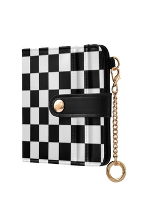 Black and White Checkered Ladies Wallet Rfid Slim Thin Compact Credit Card Women Wallet Zipper Coin Pocket and ID Window for Female Gifts