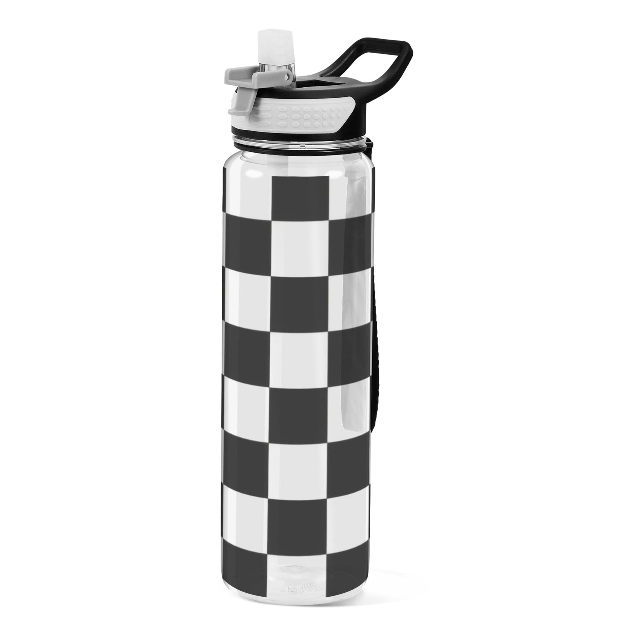 Qxltty Black and White Checkered Water Bottle 32 oz with Straw BPA Free ...
