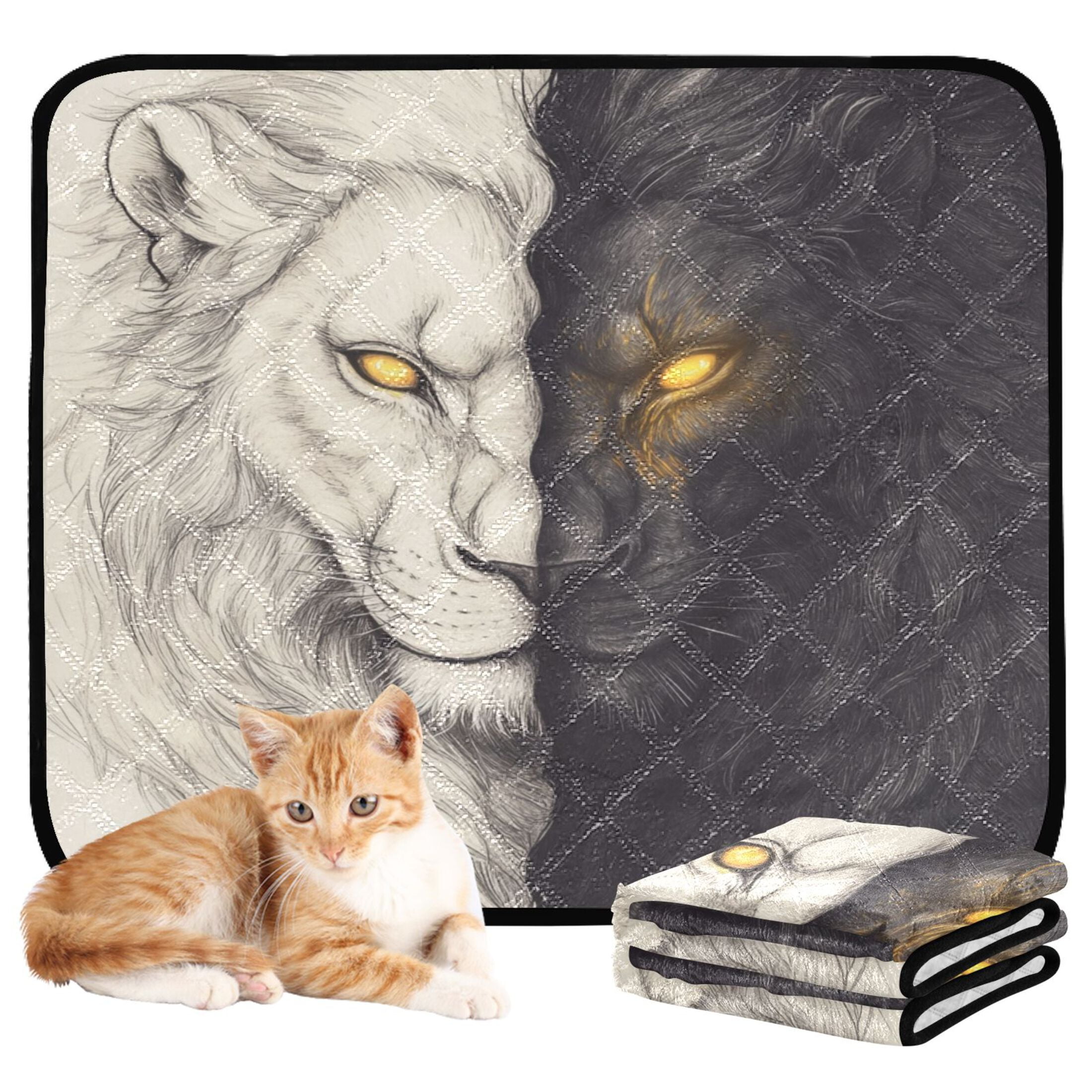 Qxltty Black and White Lion Cat litter Pads Pet Set of 3 Diaper Mats Center Anti-leakage Layer Absorbent Soft and Comfortable