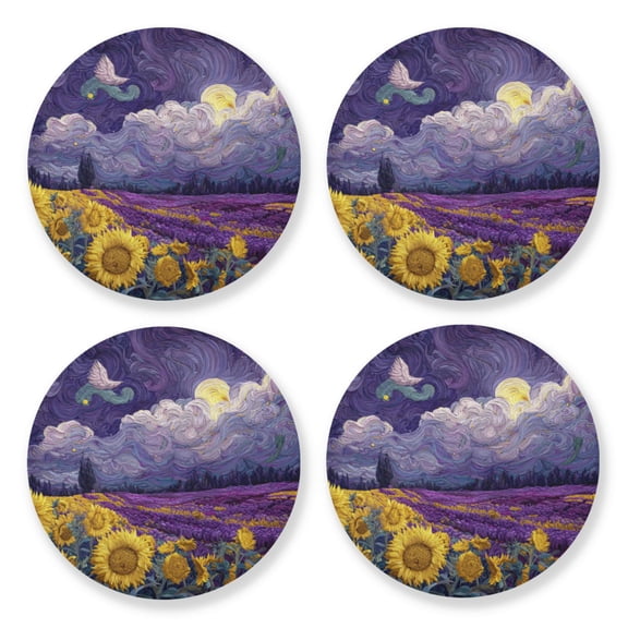 Qxltty Blooming Sunflowers Wooden Coasters Set of 4 Fun and Practical Perfectly Non-Slip Warm Home Accent