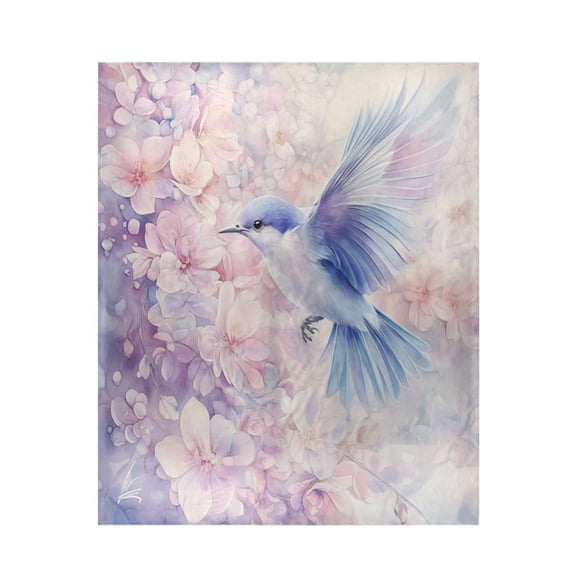Qxltty Blue Birds Pink Flowers Soft Cozy Fluffy Blankets for Couch Sofa Chair Bed Camping Picnic Travel Lightweight Bed 50×60inch
