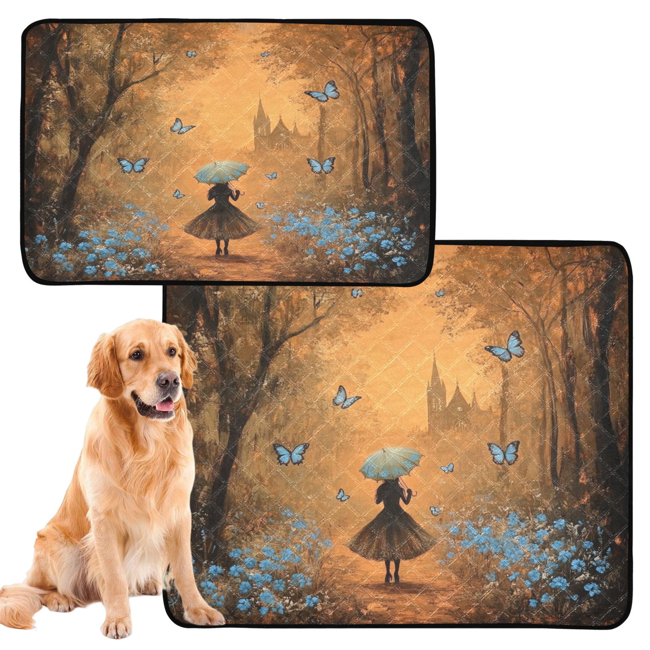 Qxltty Blue Butterfly Forest Cat litter Pads Pet Set of 2 Diaper Mats Center Anti-leakage Layer Absorbent Soft and Comfortable