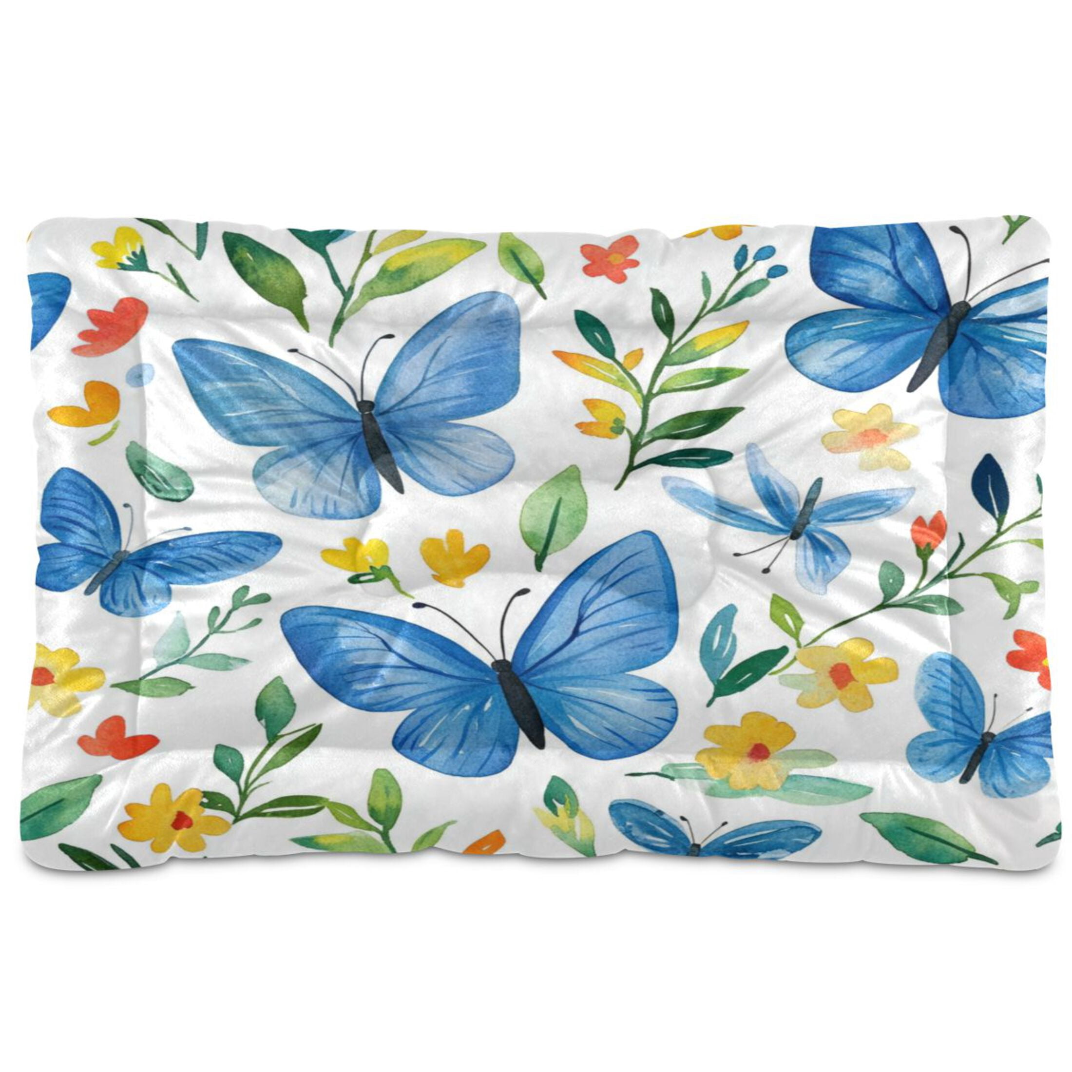 Qxltty Blue Butterfly Ped Pad Wear-resistant and Hard to Bite Through Sleeping Pad for Small Medium Large Dogs Winter Pet Bed 36×24in
