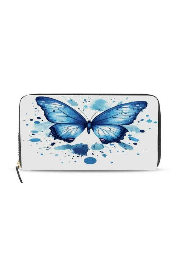 Blue Butterfly Women's Leather Wallet Fashion Retro Multi Card Holder with Cell Phone Pocket Mothers Day Gifts