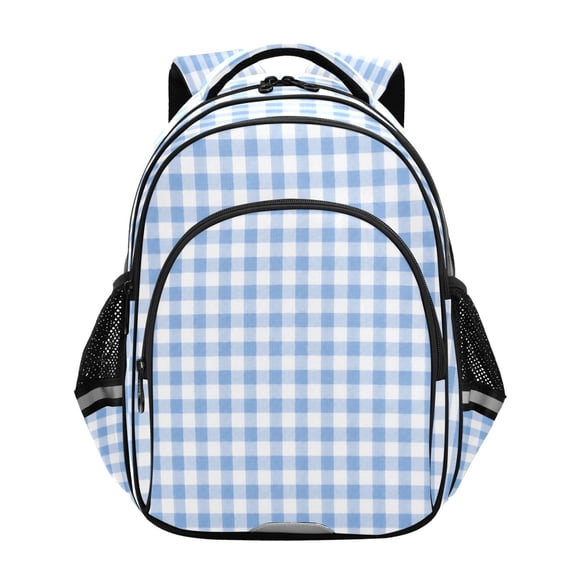 Qxltty Blue Checkered Backpack Lightweight Multi Pocket Daypack Reflective Bookbag with Adjustable Straps