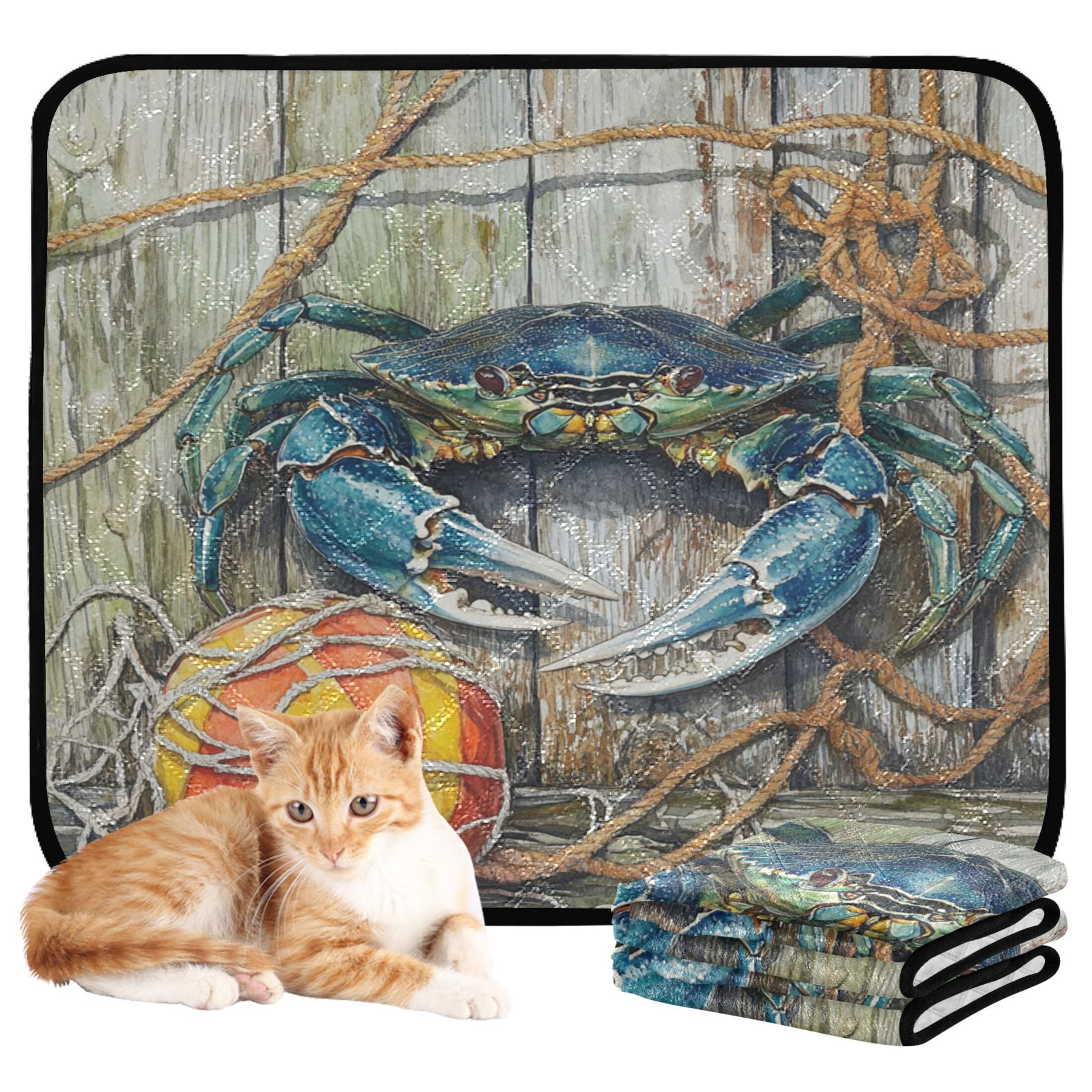 Qxltty Blue Crab Cat litter Pads Pet Set of 3 Diaper Mats Center Anti-leakage Layer Absorbent Soft and Comfortable
