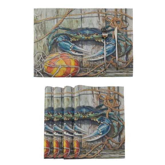 Qxltty Blue Crab Placemats Set of 4 Heat Resistant Non-Slip Place mat for Dining Table Washable Durable Polyester Woven Table Decorations