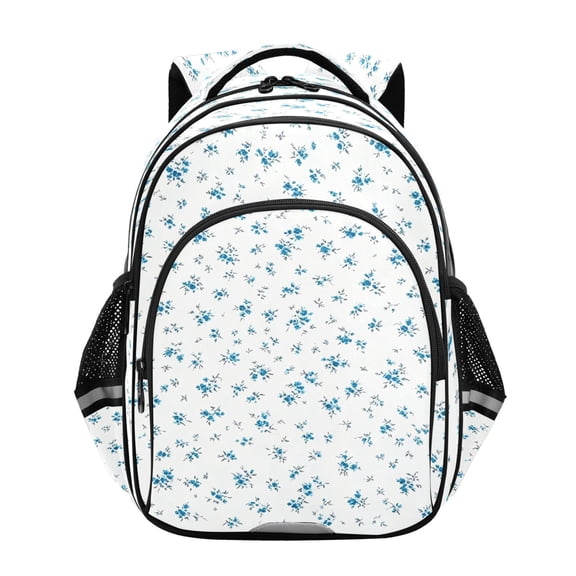 Qxltty Blue Ditsy Print Backpack Lightweight Multi Pocket Daypack Reflective Bookbag with Adjustable Straps