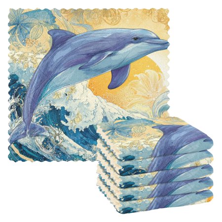 Qxltty Blue Dolphin 6 Pack Dish Cloths Dish Towels Reusable Kitchen Hand Towels 11×11in