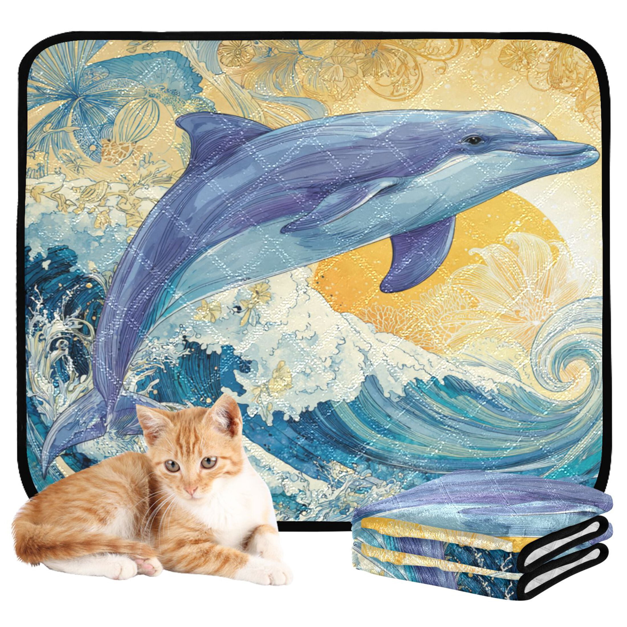 Qxltty Blue Dolphin Cat litter Pads Pet Set of 3 Diaper Mats Center Anti-leakage Layer Absorbent Soft and Comfortable