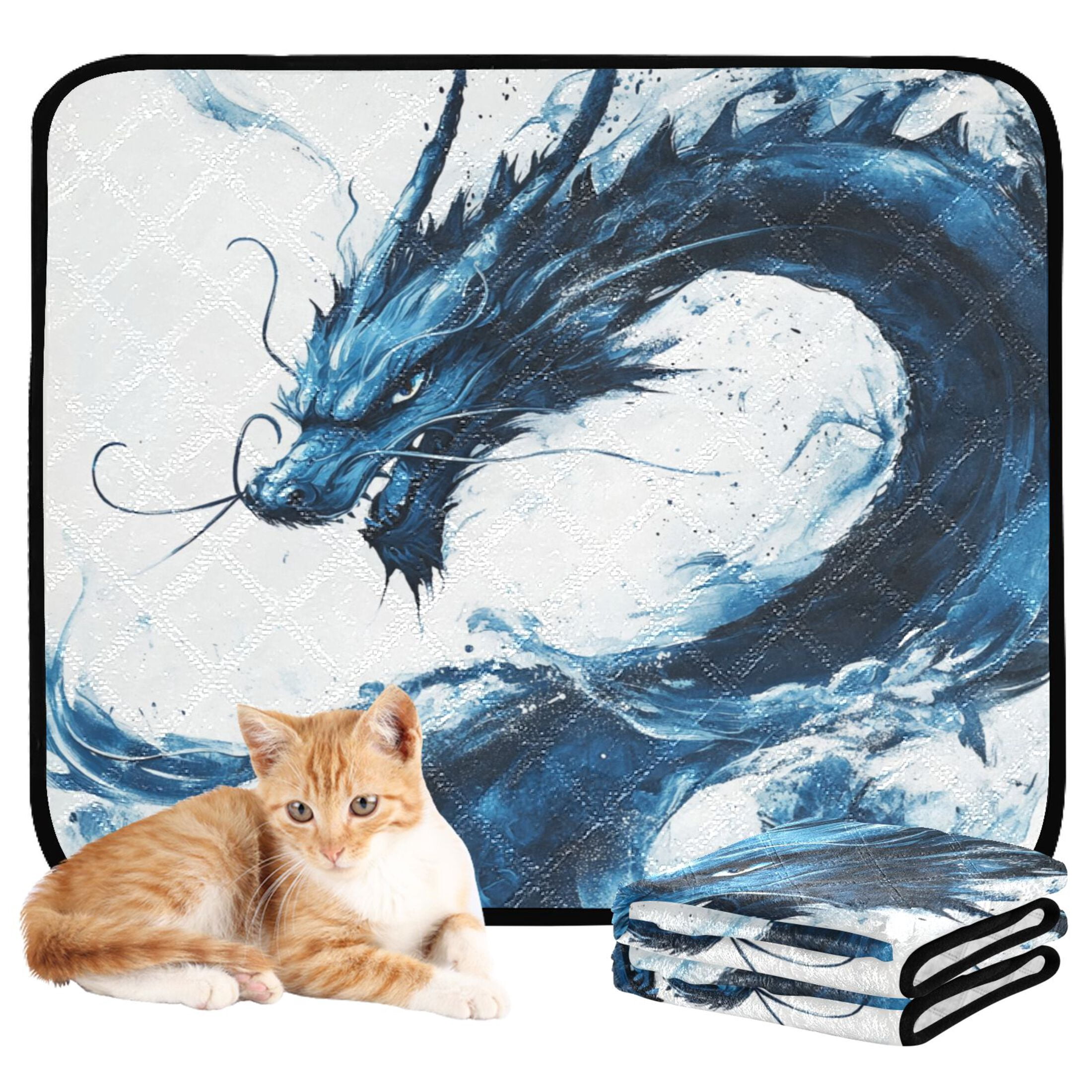 Qxltty Blue Dragon Cat litter Pads Pet Set of 3 Diaper Mats Center Anti-leakage Layer Absorbent Soft and Comfortable