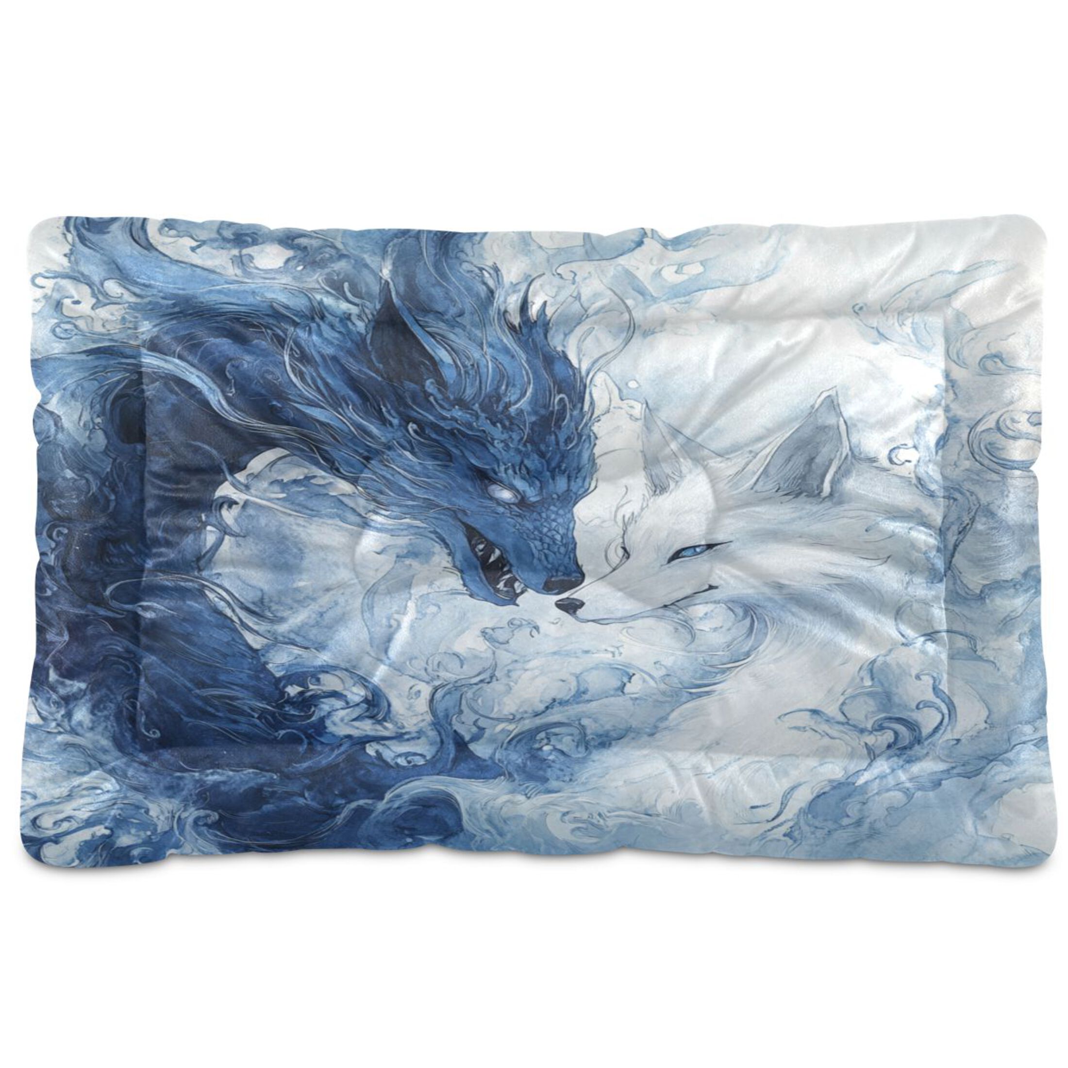 Qxltty Blue Dragon and Fox Ped Pad Wear-resistant and Hard to Bite Through Sleeping Pad for Small Medium Large Dogs Winter Pet Bed 36×24in