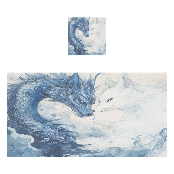 Qxltty Blue Dragon and White Fox Bath and Hand Towel Set 100% Cotton Towels for Bathroom Soft Durable and Absorbent