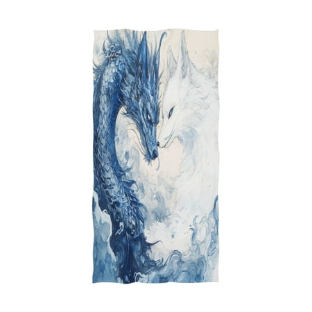 Qxltty Blue Dragon and White Fox Extra Large Bath Towel 32"x64" Super Soft Highly Absorbent Quick Dry Shower Towel for Hotel Bathroom Guest Spa Gym