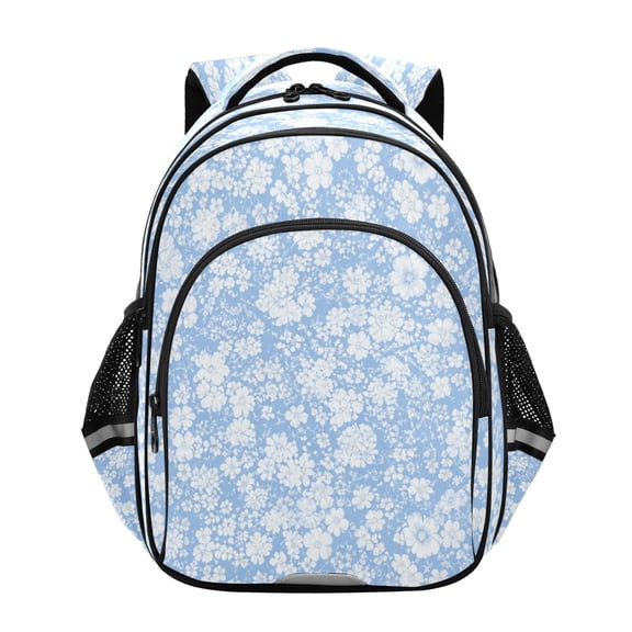 Qxltty Blue Floral Print Backpack Lightweight Multi Pocket Daypack Reflective Bookbag with Adjustable Straps