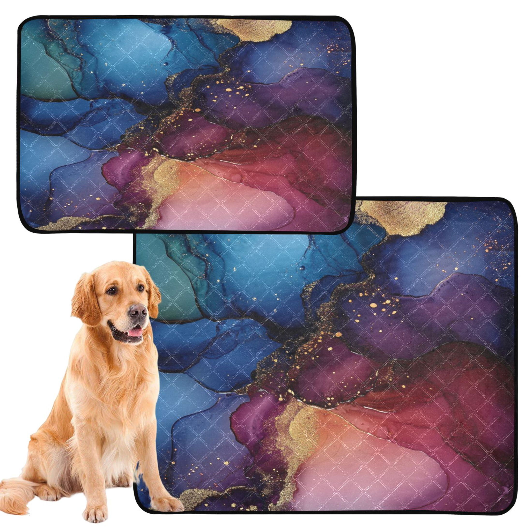 Qxltty Blue Gilt Marble Cat litter Pads Pet Set of 2 Diaper Mats Center Anti-leakage Layer Absorbent Soft and Comfortable