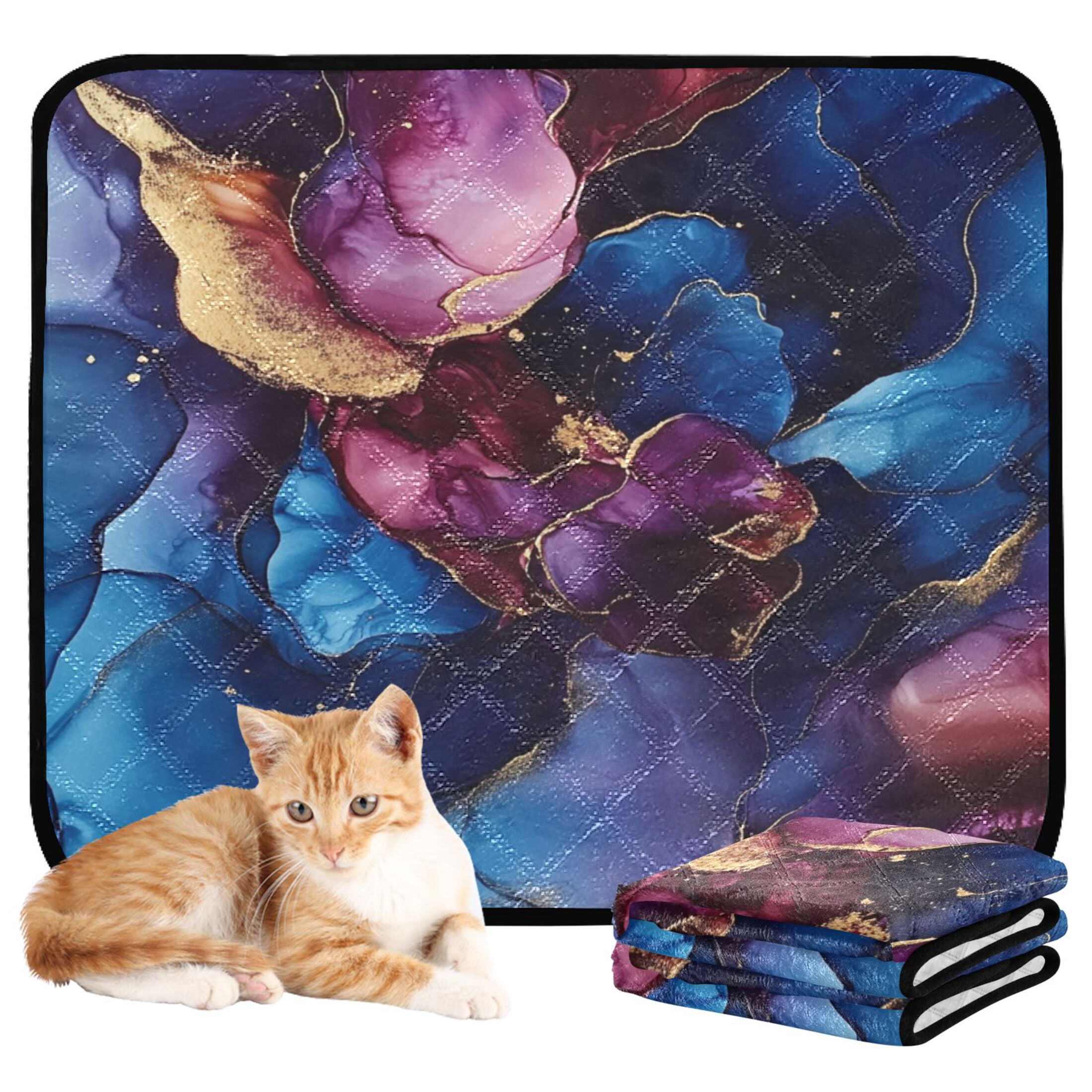 Qxltty Blue Gilt Marbles Cat litter Pads Pet Set of 3 Diaper Mats Center Anti-leakage Layer Absorbent Soft and Comfortable