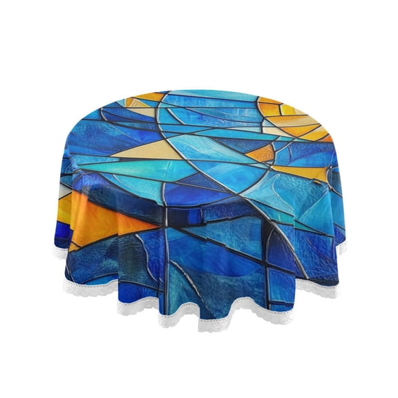 Qxltty Blue Glass Sun Pattern Round Tablecloth 60 Inch Dia Washable Table Cover with Dust-Proof Wrinkle Resistant for Restaurant Picnic Indoor and Outdoor Dining