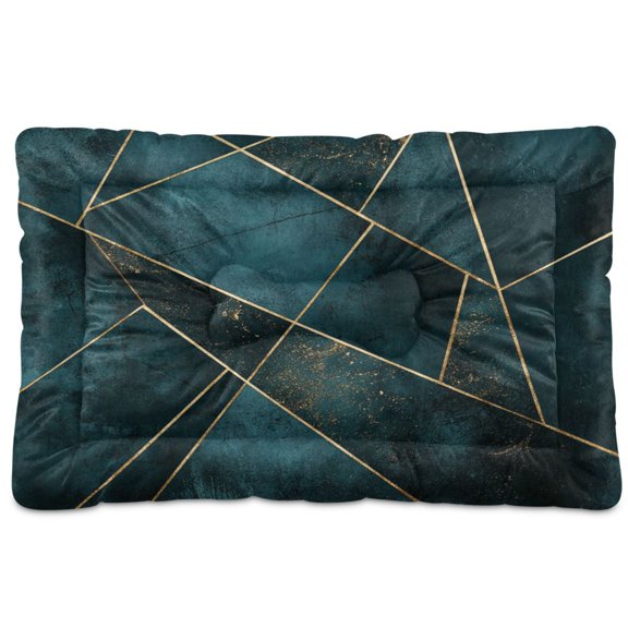 Qxltty Blue Gold Foil Pattern Ped Pad Wear-resistant and Hard to Bite Through Sleeping Pad for Small Medium Large Dogs Winter Pet Bed 24×18in