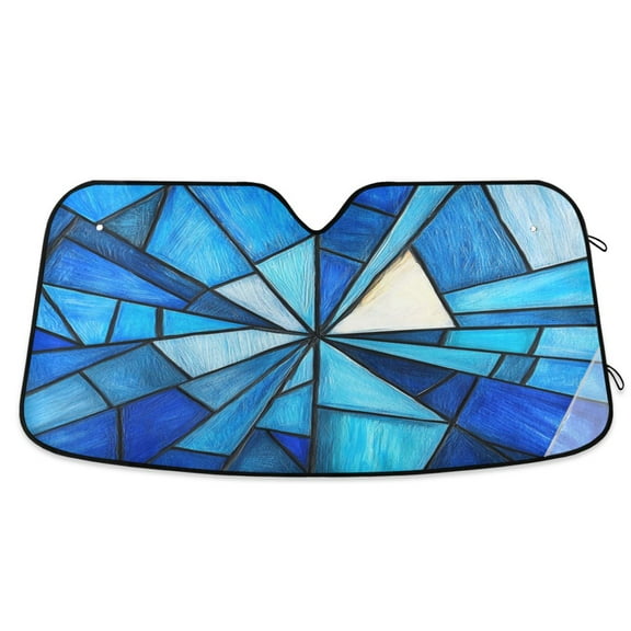 Qxltty Blue Irregular Glass Car Windshield Sunshades Foldable UV Rays Sun Visor Protector Keep Your Vehicle Cool 55×27.6in