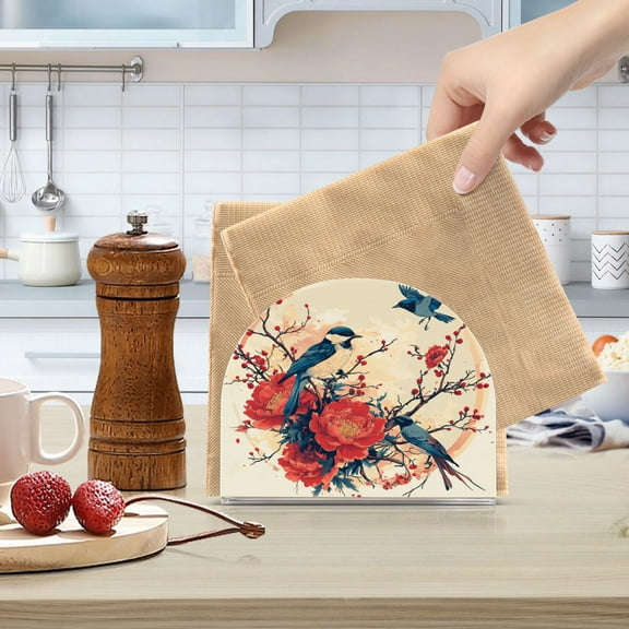 Qxltty Blue Magpie Acrylic Napkin Holder Set of 2 Transparent Dining Table Kitchen Cafeteria Home Decor 4.1x4.9x1.97in