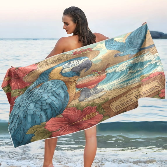 Qxltty Blue Parrot Beach Towel Sand Free Bath Towel Absorbent Quick Dry Soft Lightweight Blanket for Travel Gym Camping 60x30in