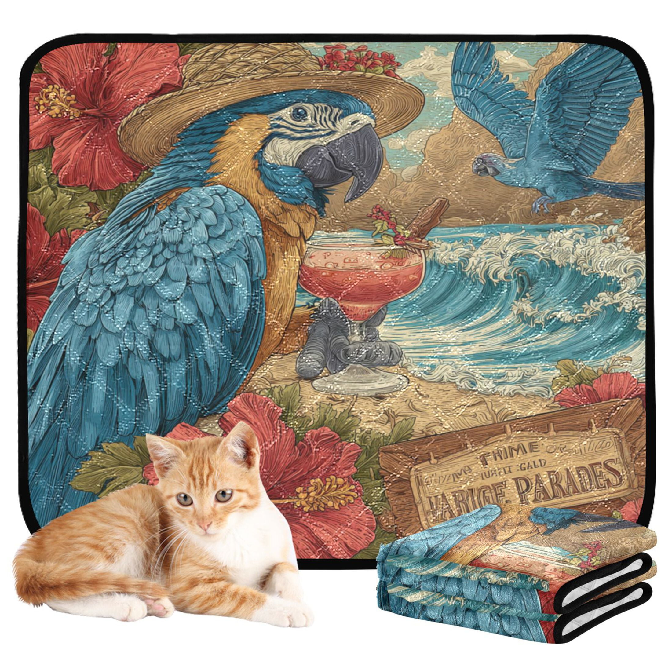 Qxltty Blue Parrot Cat litter Pads Pet Set of 3 Diaper Mats Center Anti-leakage Layer Absorbent Soft and Comfortable